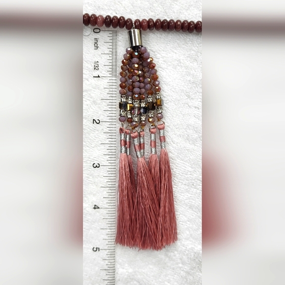 CATO Rose Pink and Silver Beaded Tassel Necklace - Picture 4 of 6